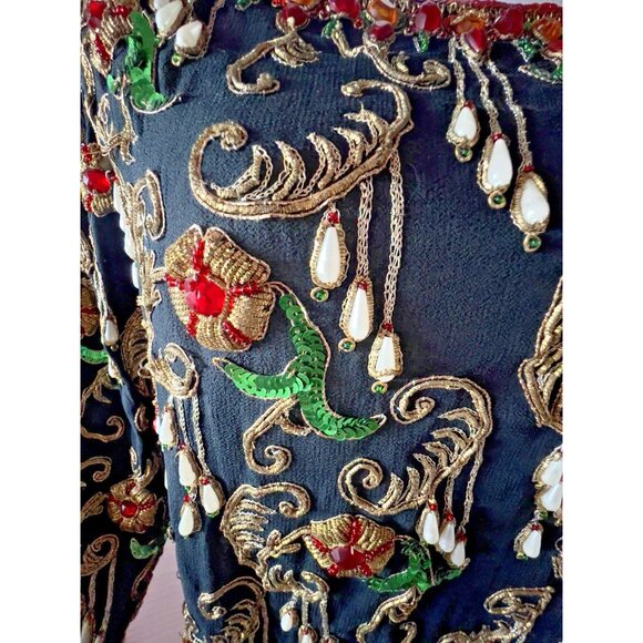 ART DECO Sz S/M Beaded Blouse Concetta Rafanello St. Martin Sequin GLAMOROUS - Picture 8 of 16